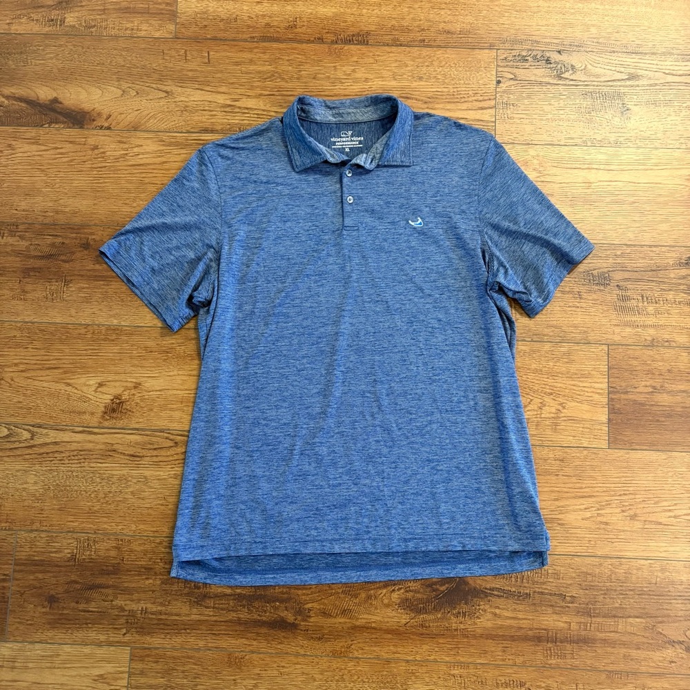 Vineyard Vines Blue Striped Heather Performance Polo - XL - Nantucket